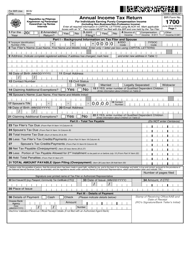 2013 2021 Form PH BIR 1700 Fill Online Printable Fillable Blank 