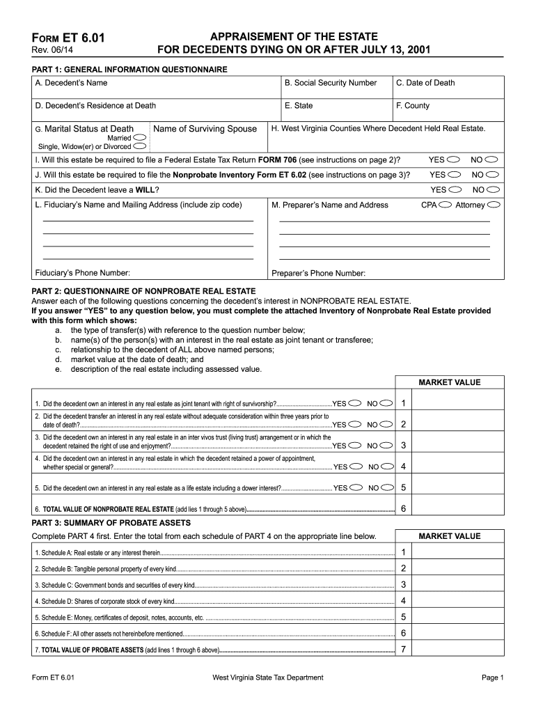2014 2021 Form WV DoR ET 6 01 ET 6 02 Fill Online Printable