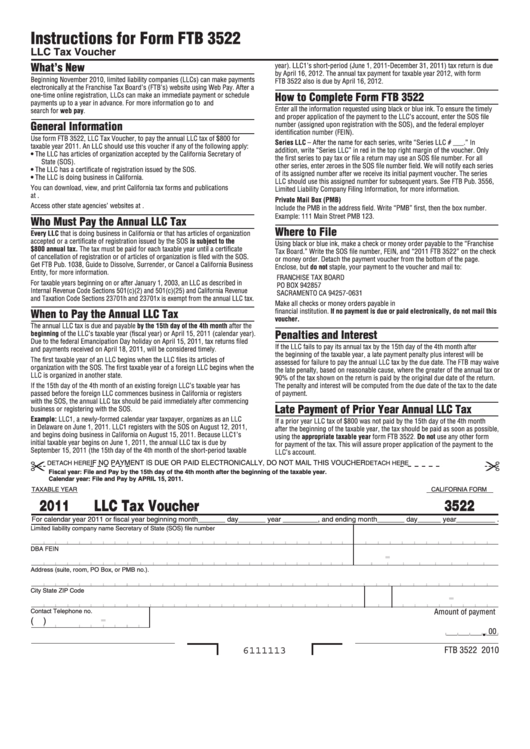 California Form 3522 Llc Tax Voucher 2011 Printable Pdf Download