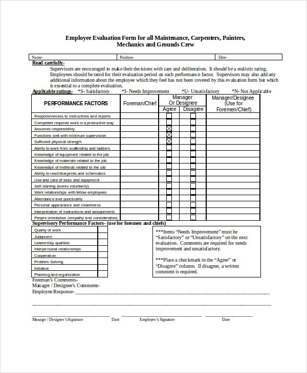 Employee Evaluation Form Example 13 Free Word PDF Documents 