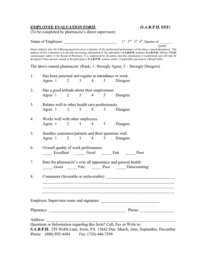 EMPLOYEE EVALUATION FORM In Word And Pdf Formats EMPLOYEE EVALUATION FORM In Word And Pdf Formats