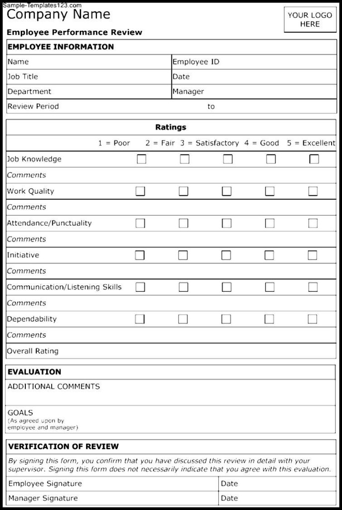 Employee Evaluation Form Template Sample Templates Sample Templates