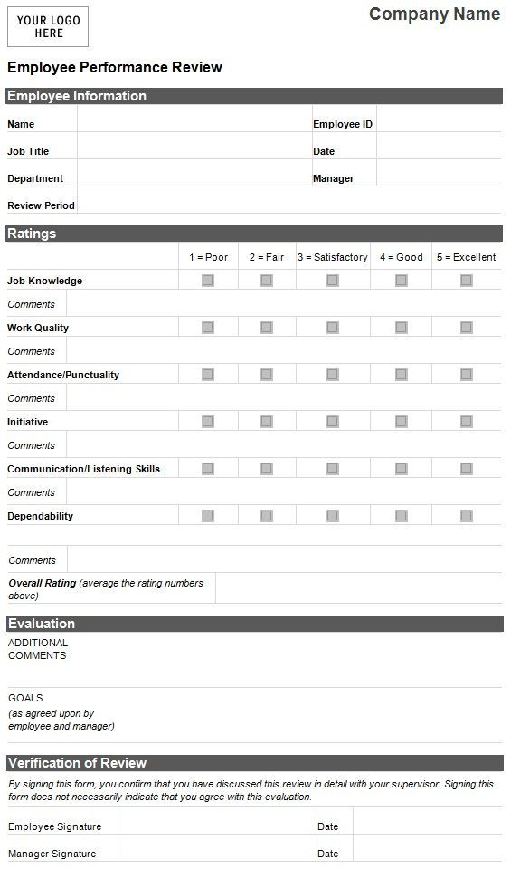 Employee Evaluation Template Employee Performance Evaluation Form 
