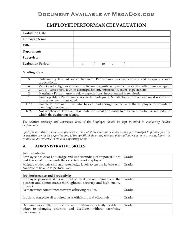 Employee Performance Review Evaluation Form Legal Forms And Business 