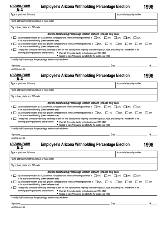 Arizona Employee Withholding Form 2022 2024