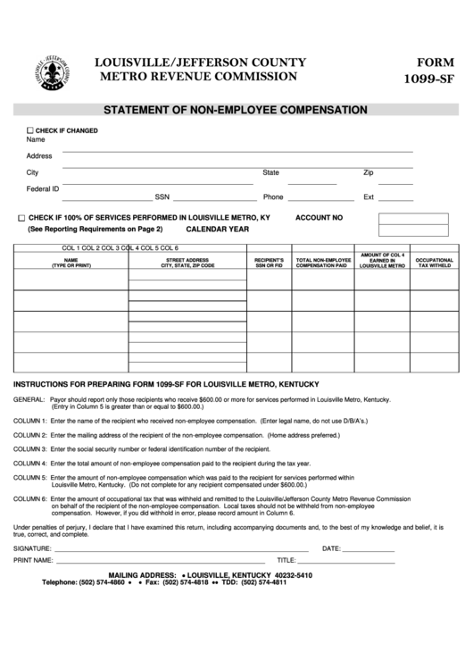 Fillable Form 1099 Sf Statement Of Non Employee Compensation 