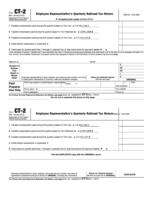 Fillable Form Ct 2 Employee Representative S Quarterly Railroad Tax 