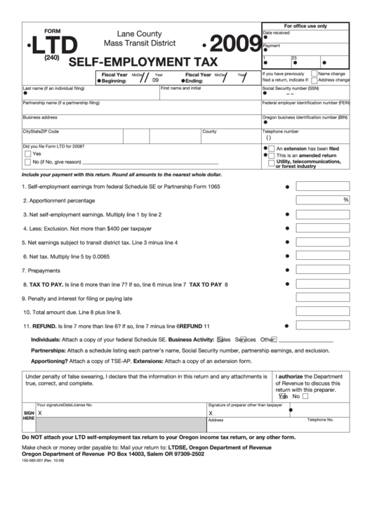 Fillable Form Ltd Self Employment Tax 2009 Printable Pdf Download