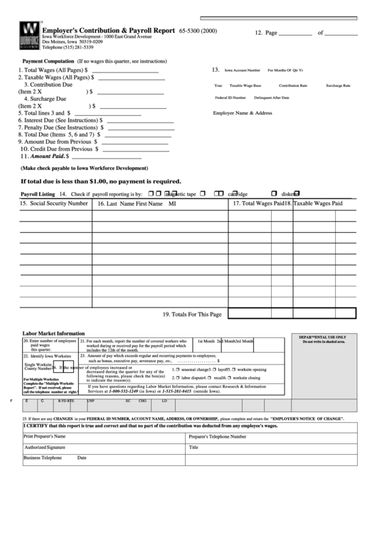 Form 65 5300 Employer S Contribution Payroll Report State Of Iowa 