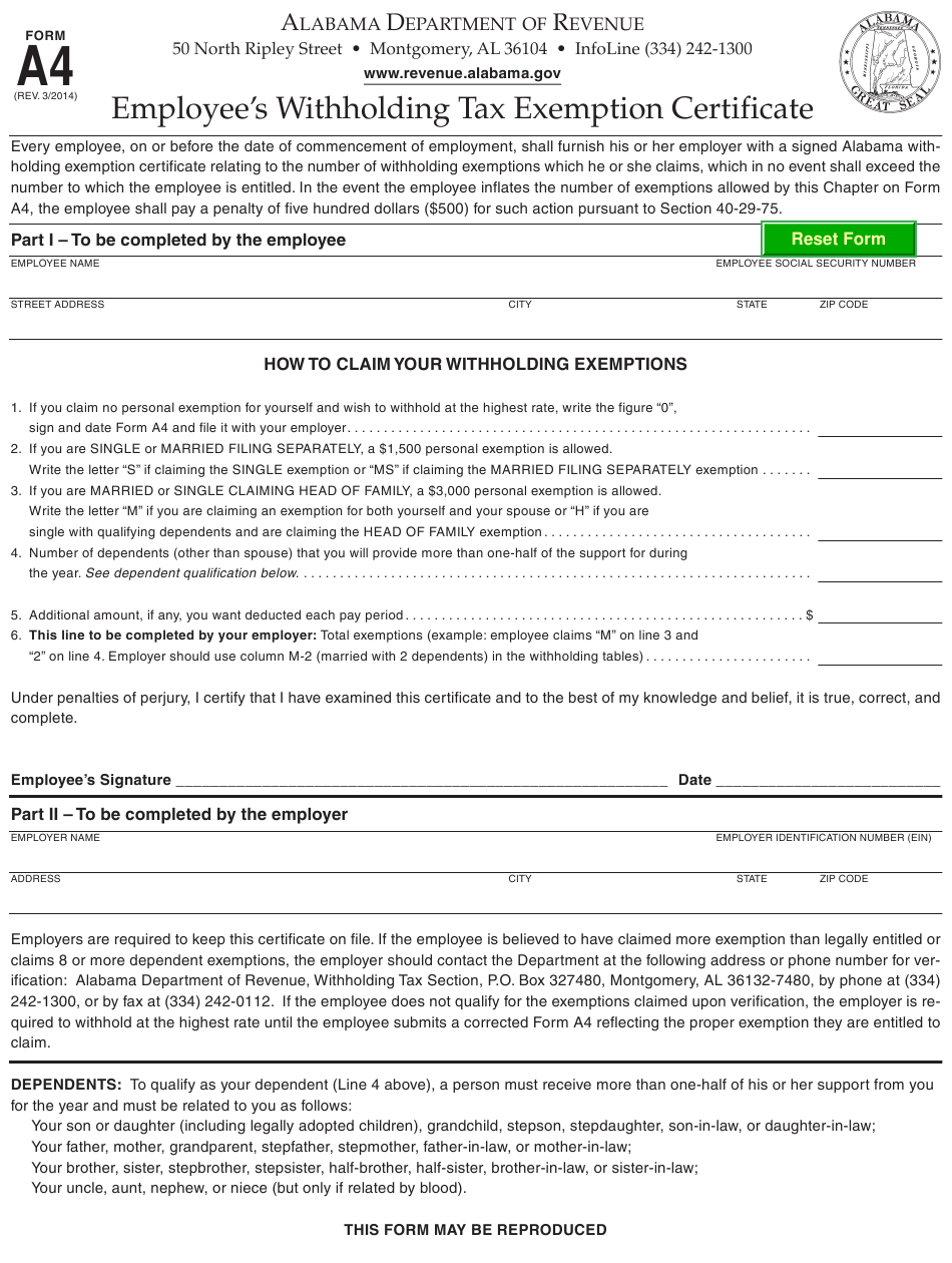 Form A4 Download Fillable PDF Or Fill Online Employee S Withholding Tax Form A4 Download Fillable PDF Or Fill Online Employee s Withholding Tax