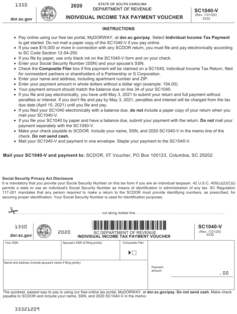 Form SC1040 V Download Printable PDF Or Fill Online Individual Income Form SC1040 V Download Printable PDF Or Fill Online Individual Income