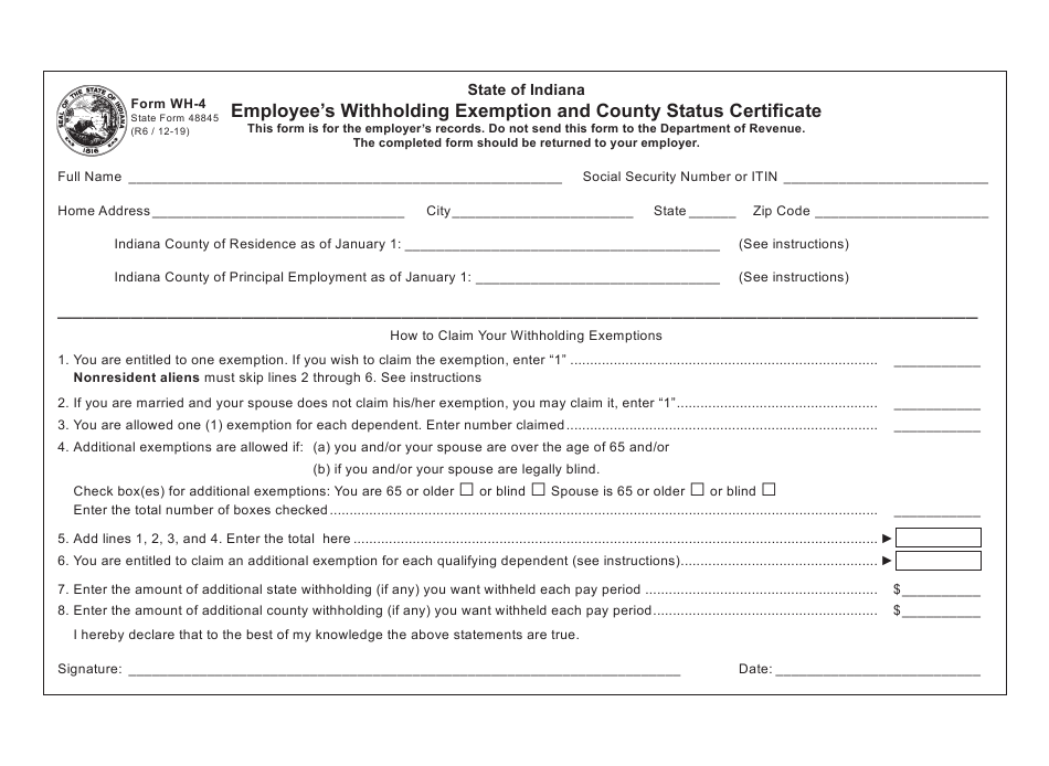 Indiana Employee Withholding Form 2023