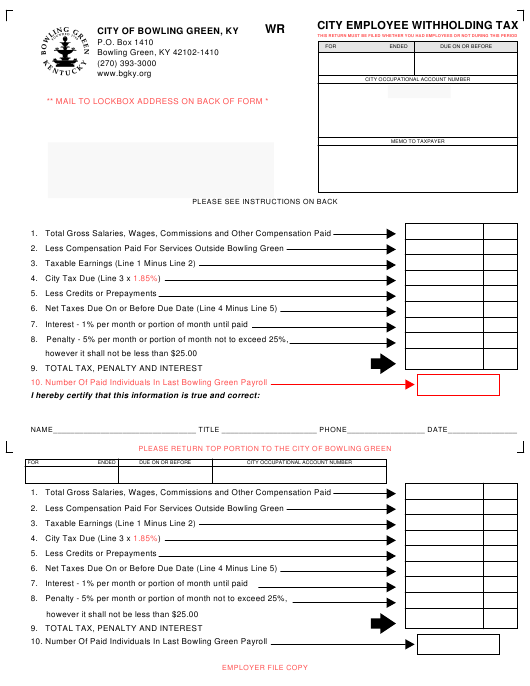 Form WR Download Fillable PDF Or Fill Online City Employee Withholding 
