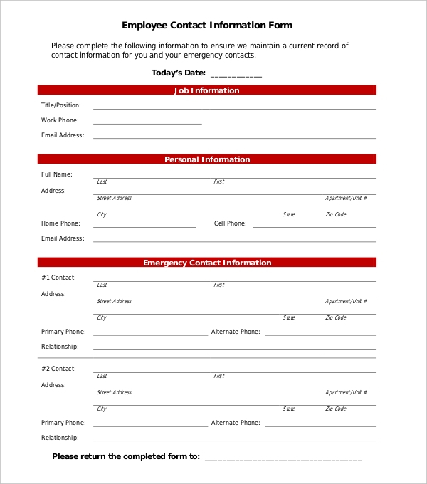 FREE 13 Sample Employee Information Forms In PDF Word Excel
