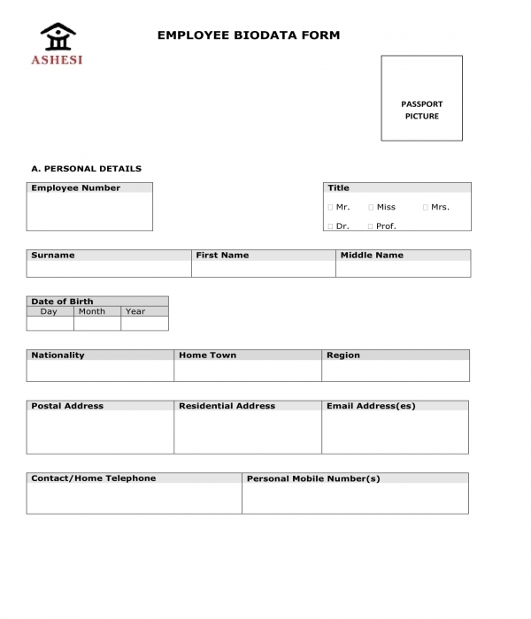 FREE 7 Employee Bio Data Forms In PDF MS Word FREE 7 Employee Bio Data Forms In PDF MS Word