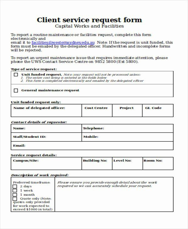 Maintenance Service Request Form Template Awesome 21 Service Form 