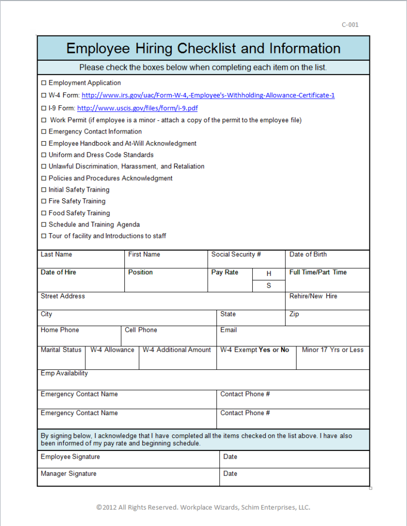 NEW HIRE CHECKLIST Hiring Employees Employee Handbook New Employee 