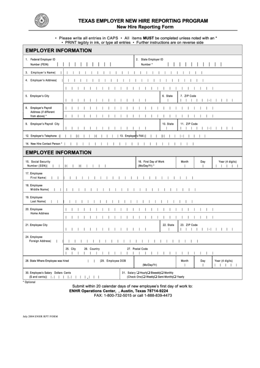New Hire Reporting Form Texas Printable Pdf Download New Hire Reporting Form Texas Printable Pdf Download
