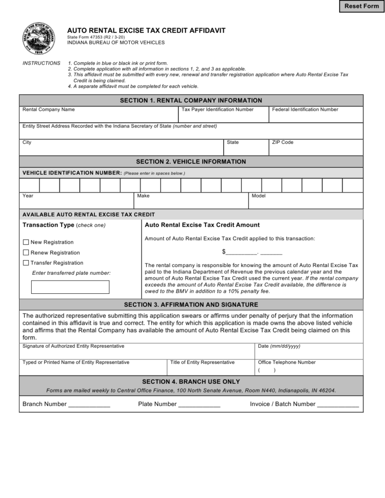 State Form 47353 Download Fillable PDF Or Fill Online Auto Rental 