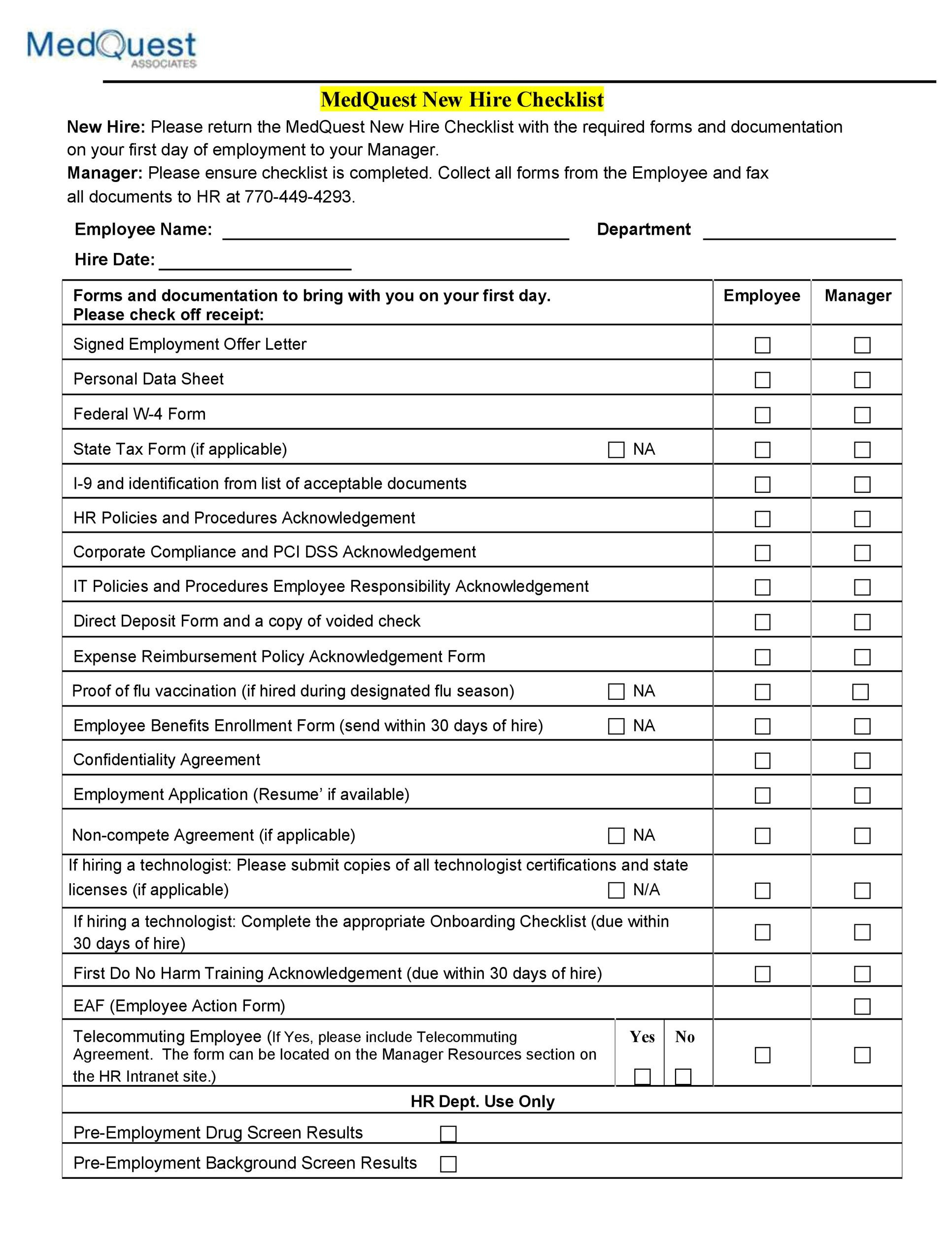 50 Useful New Hire Checklist Templates Forms TemplateLab 50 Useful New Hire Checklist Templates Forms TemplateLab