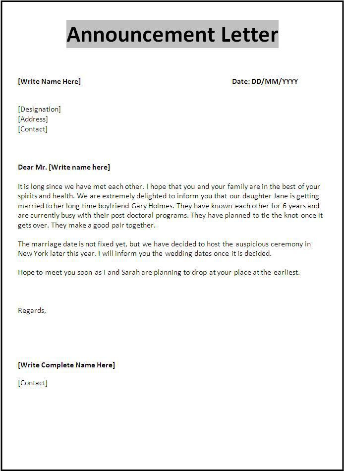 Announcement Letter Template Letter Template Word Letter Templates Announcement Letter Template Letter Template Word Letter Templates