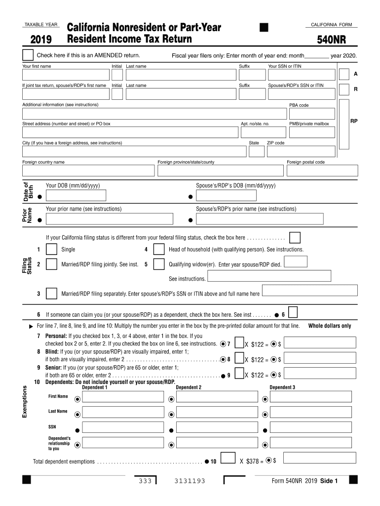 CA FTB 540NR 2019 Fill Out Tax Template Online US Legal Forms