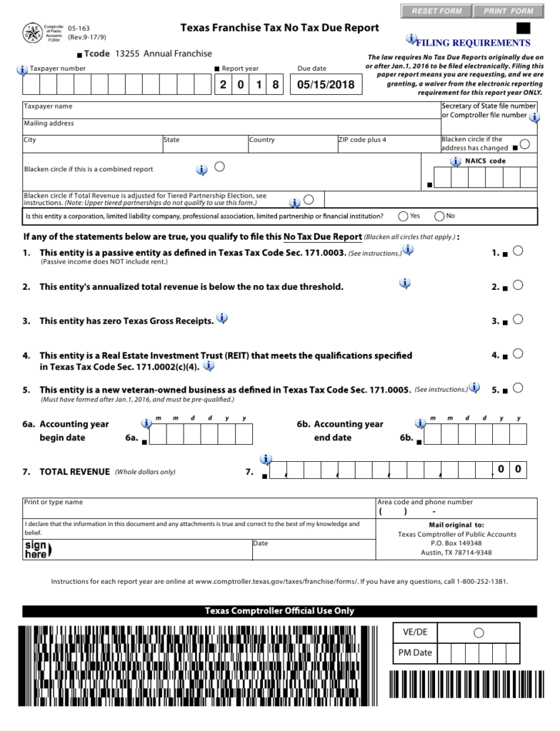 Form 05 163 Download Fillable PDF Or Fill Online Texas Franchise Tax No 