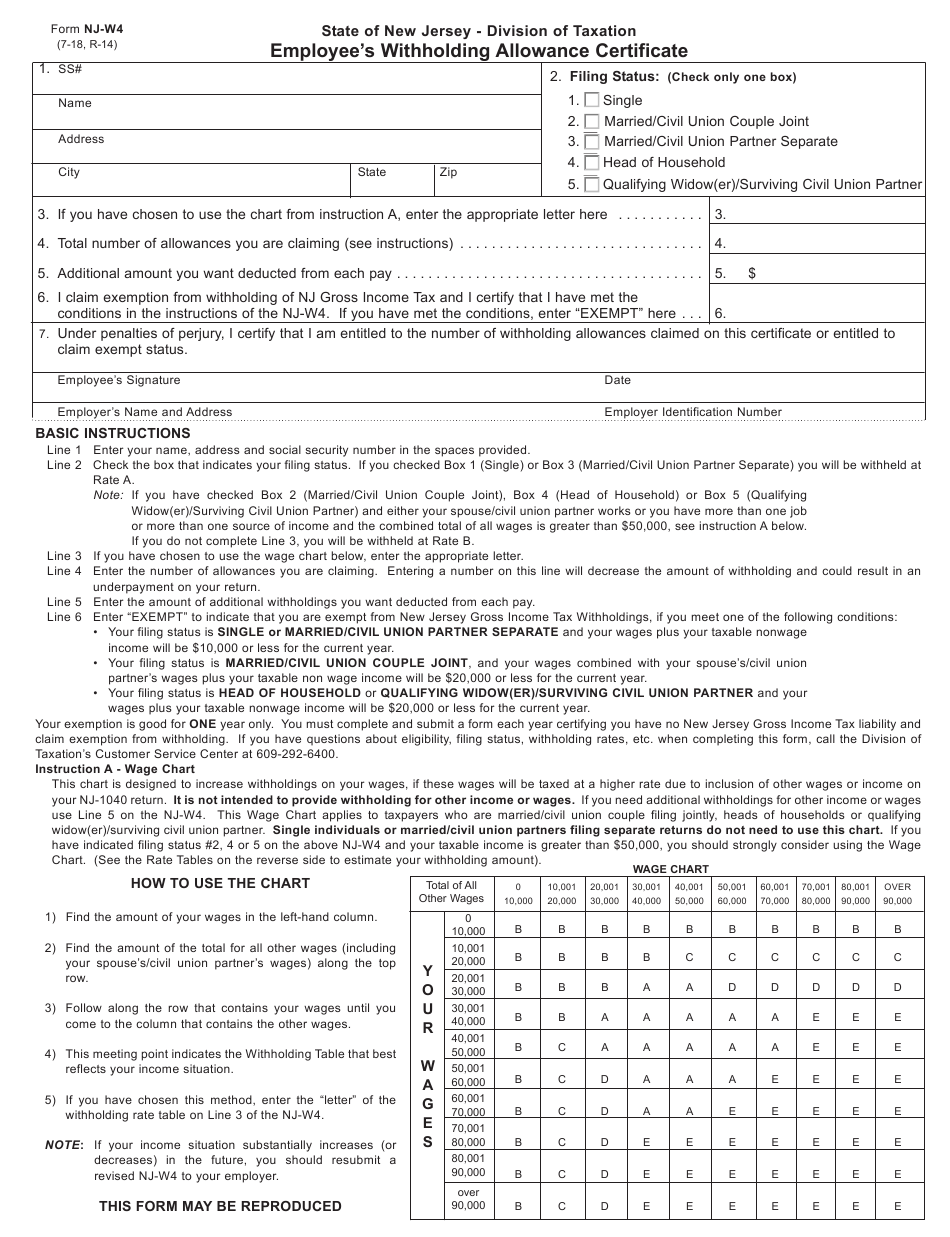 Form NJ W4 Download Fillable PDF Or Fill Online Employee S Withholding Form NJ W4 Download Fillable PDF Or Fill Online Employee s Withholding