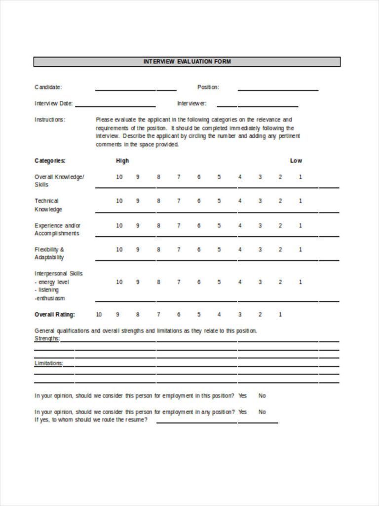 FREE 14 Interview Evaluation Forms In MS Word PDF Excel