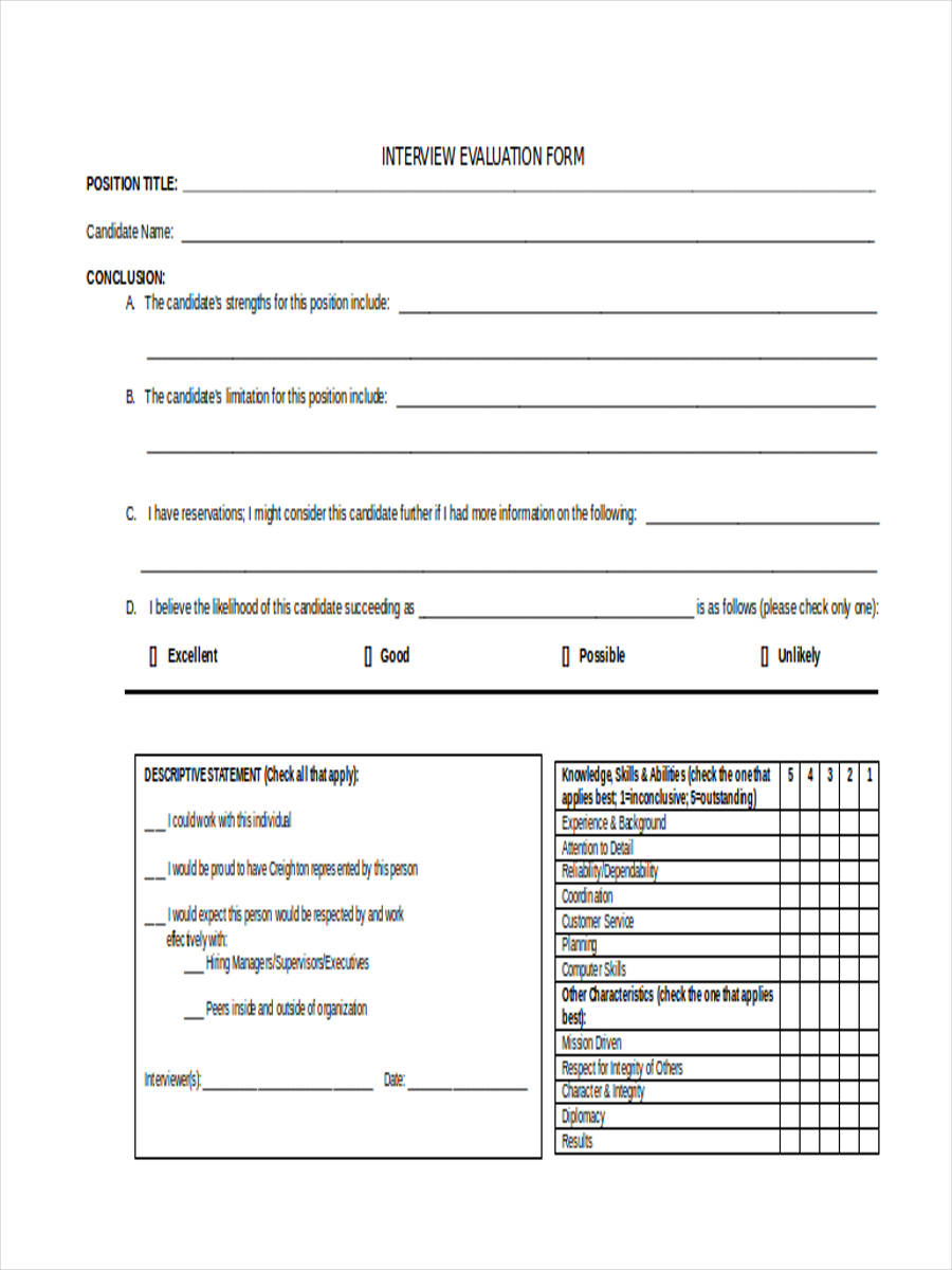 FREE 14 Interview Evaluation Forms In MS Word PDF Excel FREE 14 Interview Evaluation Forms In MS Word PDF Excel