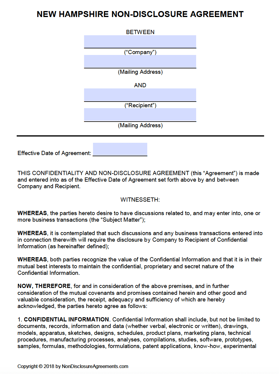 Free New Hampshire Non Disclosure Agreement NDA Template PDF Word Free New Hampshire Non Disclosure Agreement NDA Template PDF Word
