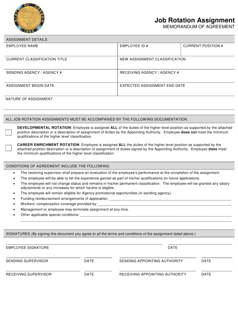 Oregon Job Rotation Assignment Form Download Fillable PDF Templateroller
