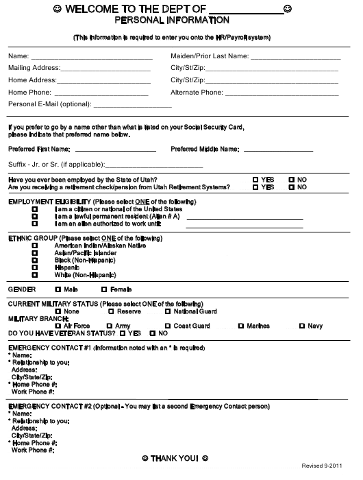 Utah Personal Information Form Download Printable PDF Templateroller