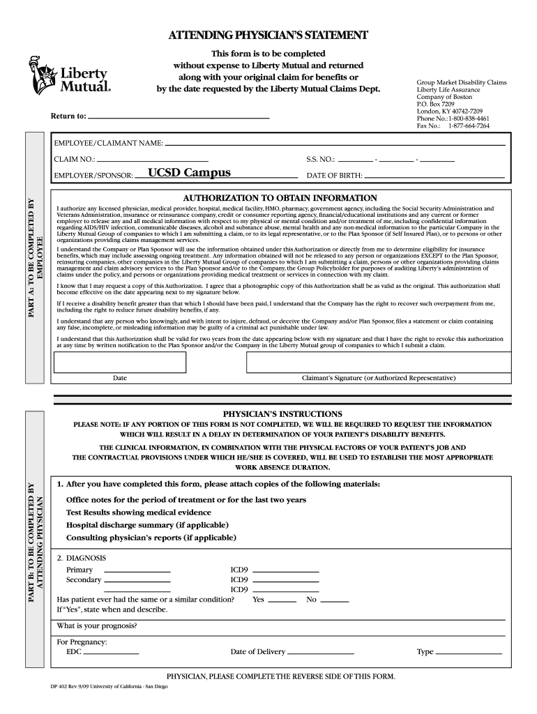 2009 Form UCSD DP 402 Fill Online Printable Fillable Blank PdfFiller
