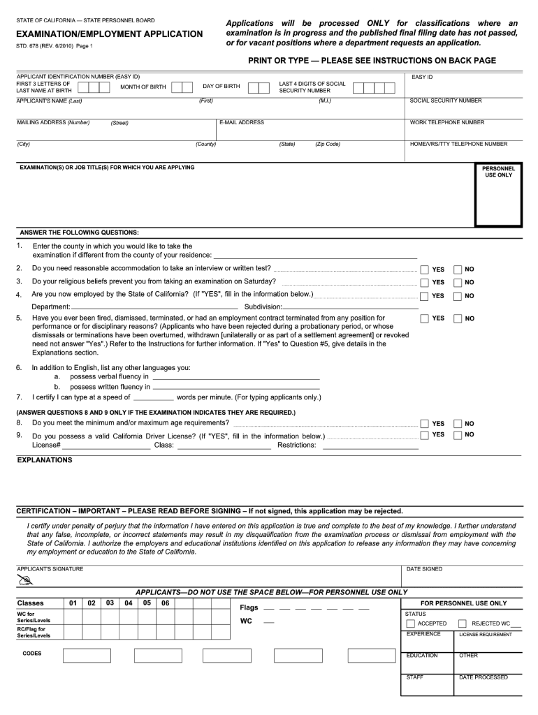 2010 Form CA STD 678 Fill Online Printable Fillable Blank PdfFiller 2010 Form CA STD 678 Fill Online Printable Fillable Blank PdfFiller