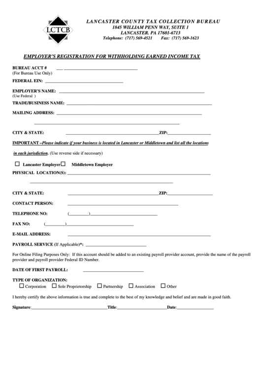 Employer S Registration For Withholding Earned Income Tax Form Employer S Registration For Withholding Earned Income Tax Form