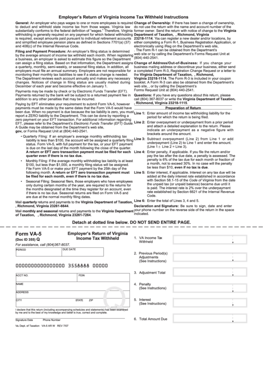 Fillable Form Va 5 Employer S Return Of Virginia Income Tax Withheld Fillable Form Va 5 Employer S Return Of Virginia Income Tax Withheld