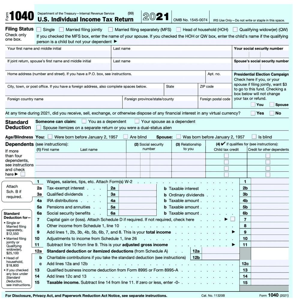 Form 1040 U S Individual Tax Return Definition Types And Use