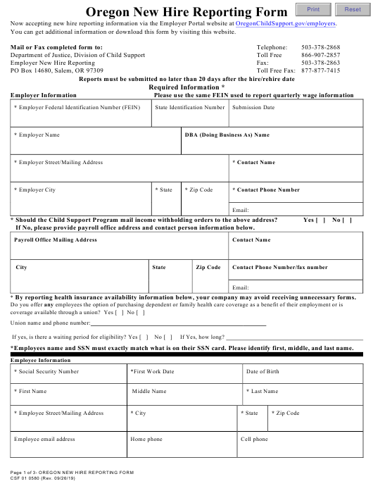 Form CSF01 0580 Download Fillable PDF Or Fill Online Employer New Hire 