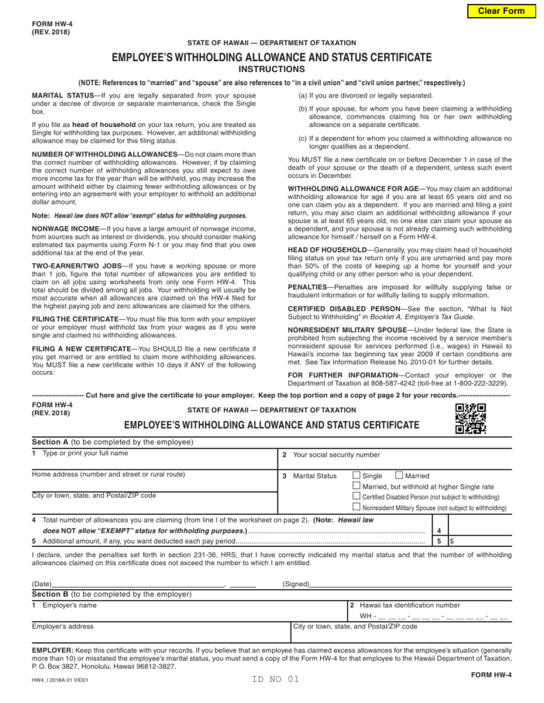 Form HW 4 Download Fillable PDF Or Fill Online Employee s Withholding 