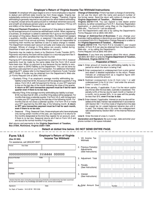 Form Va 5 Employer S Return Of Virginia Income Tax Withheld Printable Form Va 5 Employer S Return Of Virginia Income Tax Withheld Printable