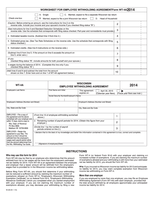 Wisconsin Form Wt4a Wisconsin Employee Withholding Agreement 2023