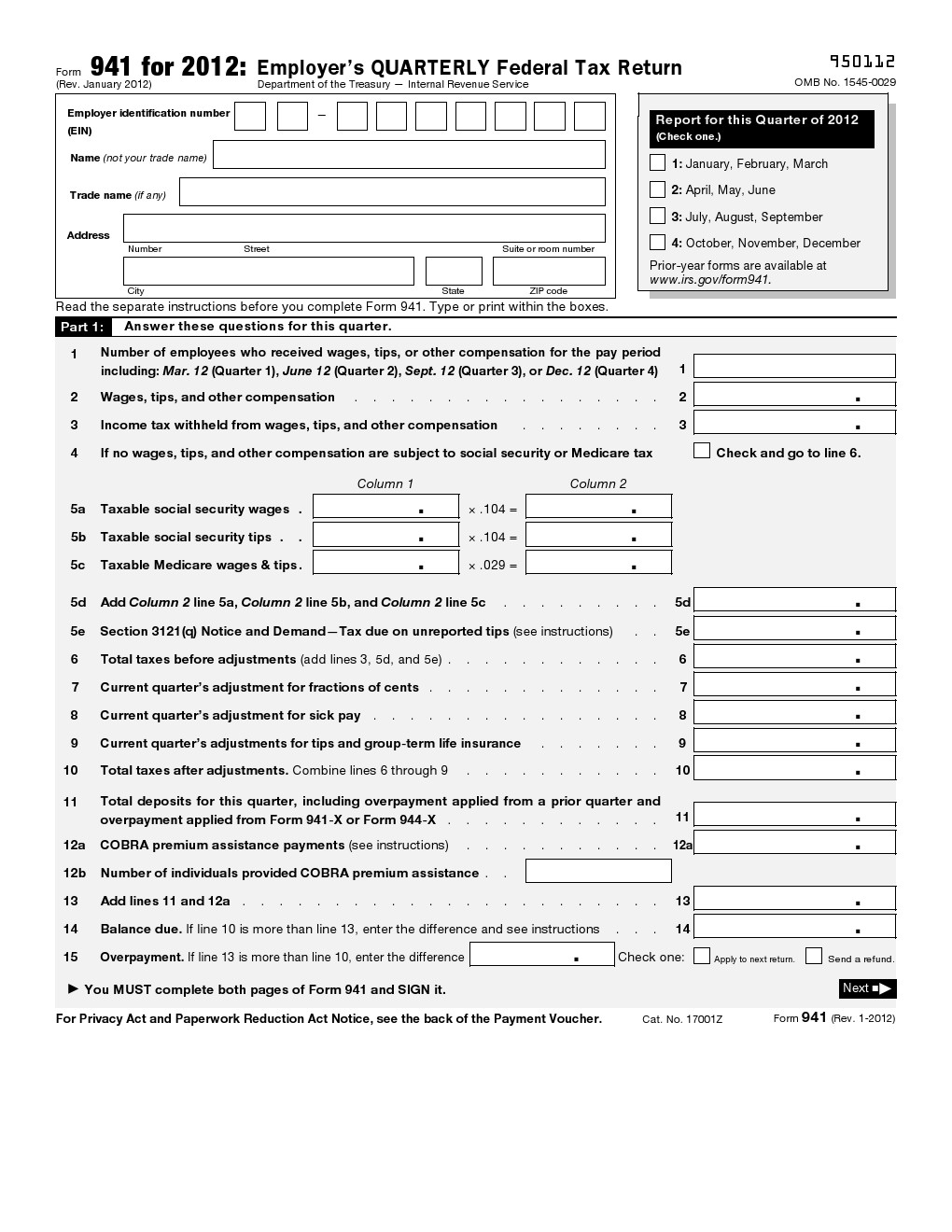 Free Employers Quarterly Federal Tax Return PDF Template Form Download Free Employers Quarterly Federal Tax Return PDF Template Form Download