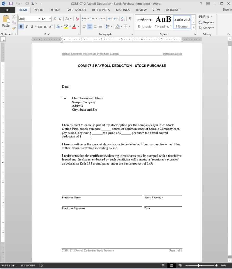Payroll Deduction Stock Purchase Letter Template Payroll Deduction Stock Purchase Letter Template