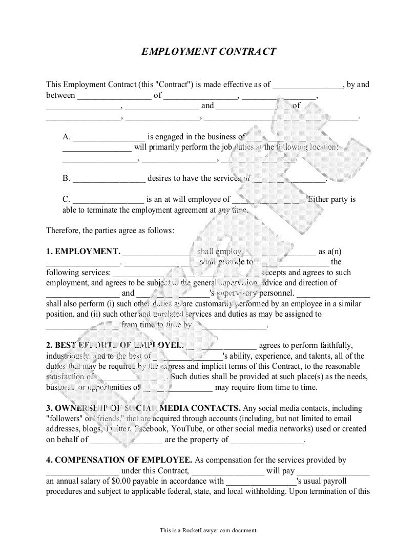 Sample Employment Contract Form Template Contract Template