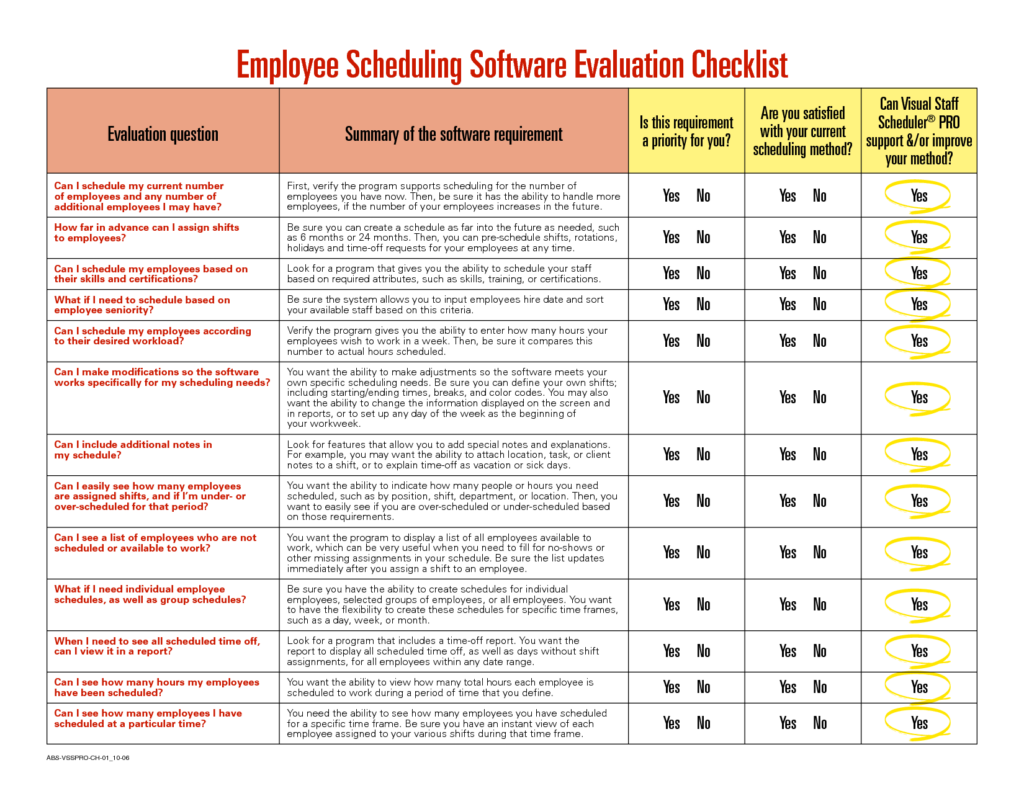 Software Evaluation Matrix Employee Scheduling Software Evaluation 